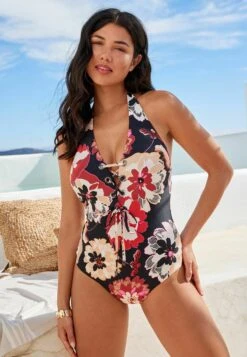 Next Halter Eyelet Tummy Control Standard - Badpak - Black Floral