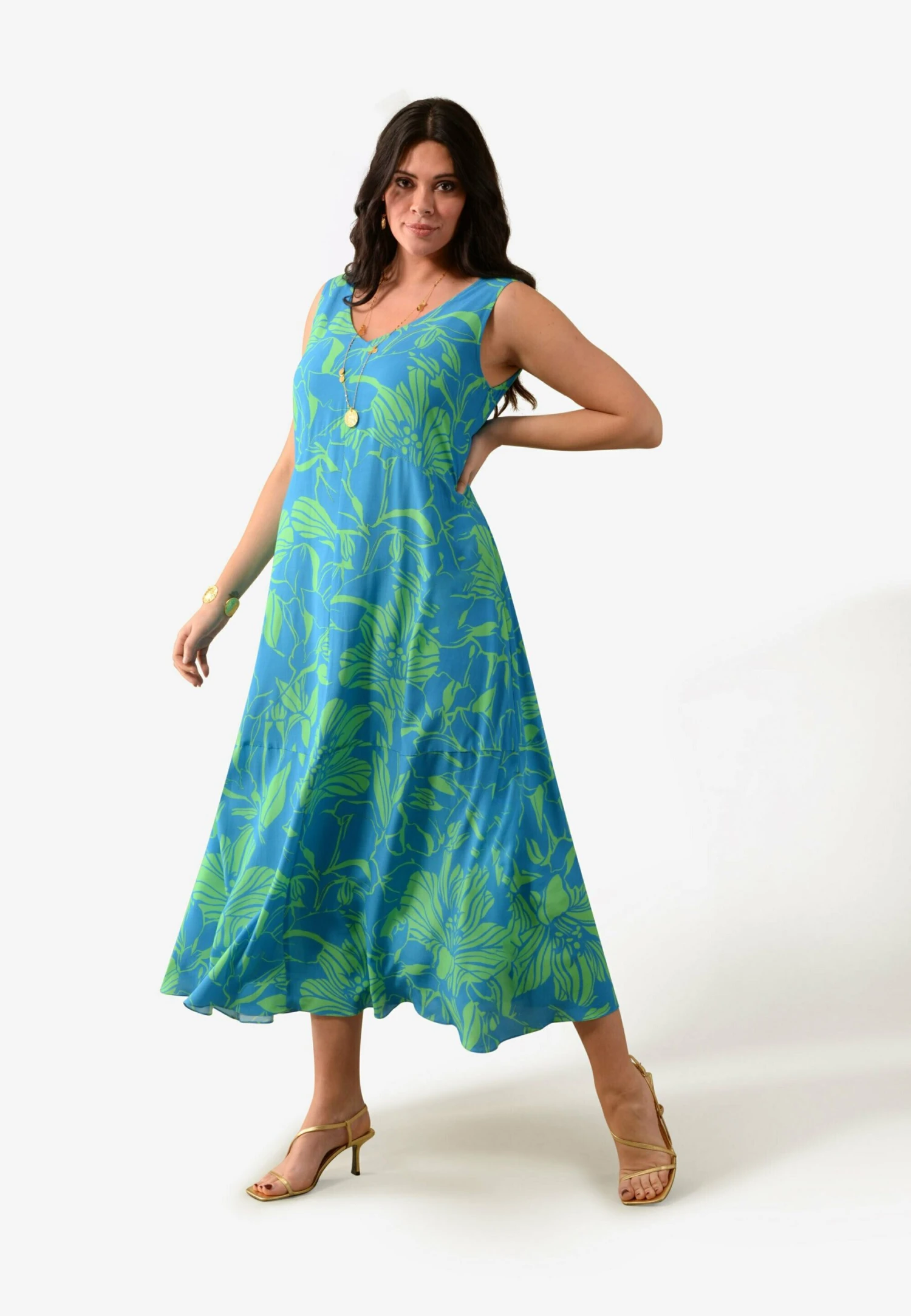 Floral Print V Neck - Jurk - Blue 1 Floral Print V Neck - Jurk - Blue