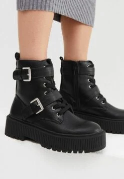 New Look Chunky Flatform - Cowboy-/Bikerlaarsjes - Black